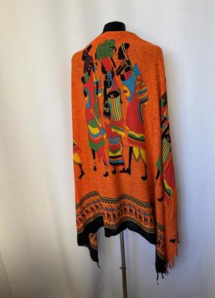 Большой шарф платок палантин яркий оранжевый принт африка масаи африканские мотивы вискоза этно бохо батик