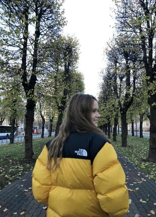 Тепла зимова яскрава жовта куртка the north face