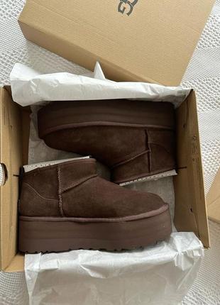 Угги угги угги ugg classic ultra mini platform chocolate brown