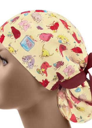 Медицинская шапочка шапка женская тканевая многоразовая принт органы