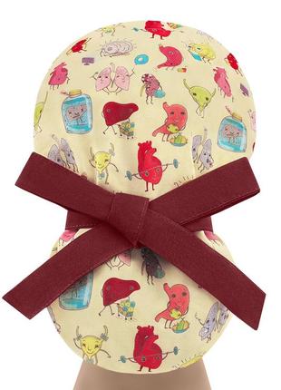 Медицинская шапочка шапка женская тканевая многоразовая принт органы