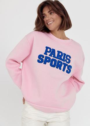 Теплий світшот на флісі з написом paris sports — рожевий колір, m (є розміри)