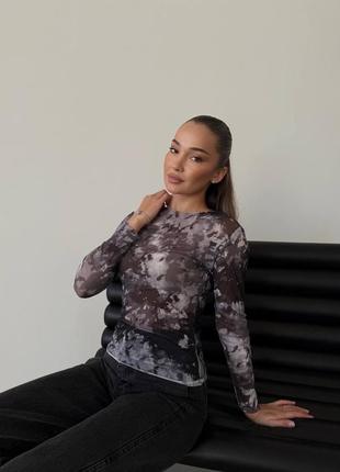 Лонгслив женский в принт турецкая сетка абстракция / женские лонгсливы ткань турецкая сетка / цвет: серый, коричневый / есть обмен