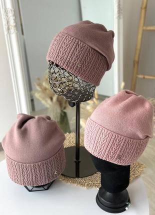 Тепла шапка на повному флісі жіноча зима з відворотом, з защипом 56-59 вовна 50%, акрил 50%