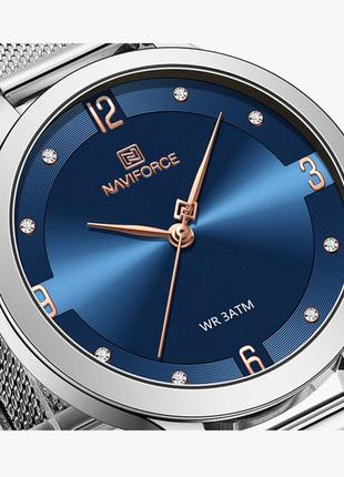 Часы женские  naviforce anna, с синим циферблатом, круглые, металлические, минеральное стекло, d c