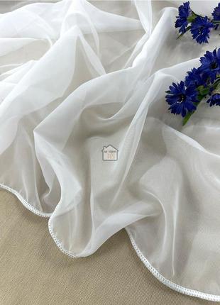 Красивая белая однотонная гардина на окна матовая, тюль шифон вуаль