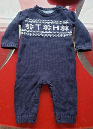 Tommy hilfiger в'язаний комбінезон теплий чоловічок новонародженому хлопчику 3-6-9 м 62-68-74 см