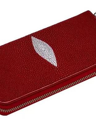 Гаманець зі шкіри ската ekzotic leather 19х10 см червоний (stw30)