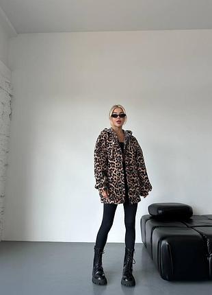 Теплая леопардовая зип худи кофта