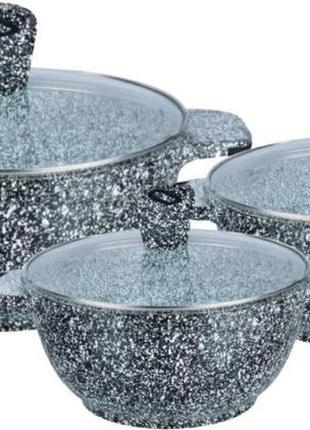 Набір посуду 3 каструлі казани з кришками edenberg eb-3985 з гранітним антипригарним покриттям 2.8/ 4.6/ 6.6 л