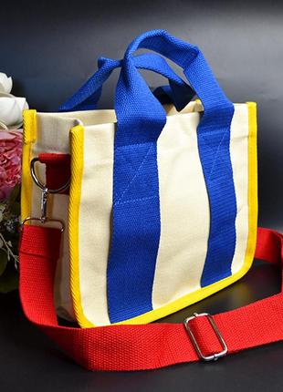 Сумка-тоут, вместительная, шоппер на кнопке, белая/синяя, женская, 23-50