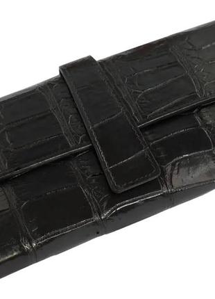 Гаманець зі шкіри крокодила жіночий ekzotic leather чорний (cw24)