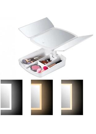 Настільне потрійне дзеркало my fold away з led-підсвіткою й органайзером портативне сенсорне дзеркало r_3954 фото