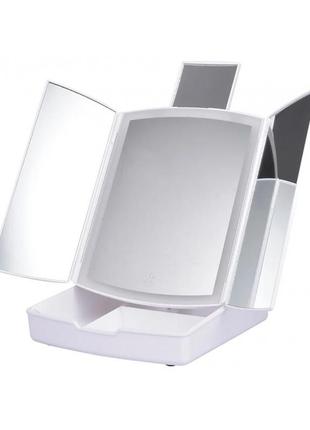 Настільне потрійне дзеркало my fold away з led-підсвіткою й органайзером портативне сенсорне дзеркало r_3953 фото
