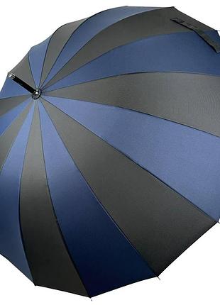 Жіноча парасоля-тростина на 16 спиць з контрастними секторами напівавтомат від фірми toprain темно-синій