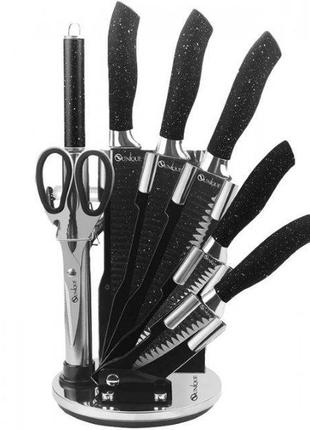 Набір кухонних ножів unique un-1831 9 предметів з підставкою, що обертається (2_011226)