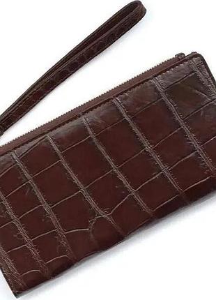 Гаманець з натуральної шкіри крокодила ekzotic leather коричневий на блискавці (cw 93_2)