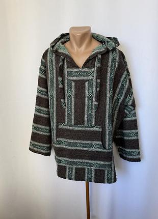 Peyote анорак кофта худі етно-бохо в смужку сірий бірюзовий домочокий непал індій