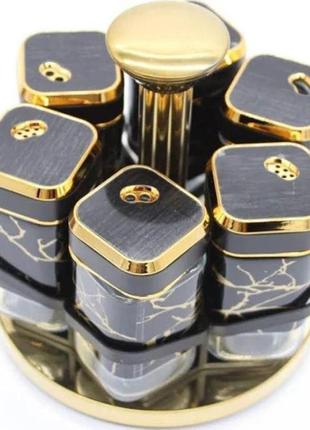 Набір для спецій spice carousel bsj2509-1 6 спецівниць з обертанням black-gold (3_04607)