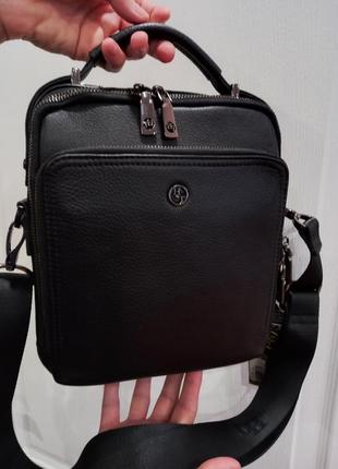 Сумка чоловіча шкіряна чорна бренд нт