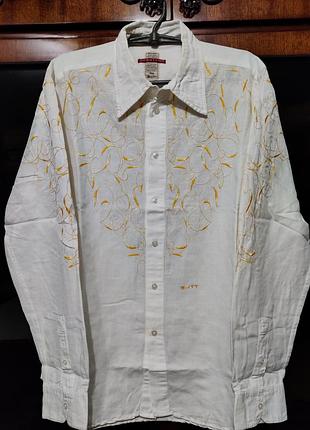 Sixty чоловіча вишита бавовняно-льнана сорочка розмір l з індії