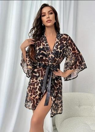 Нічна халатна сорочка з леопардовим принтом, з сексуальним v-подібним вирізом та широкими рукавами, з поясом, жіночий одяг для сну