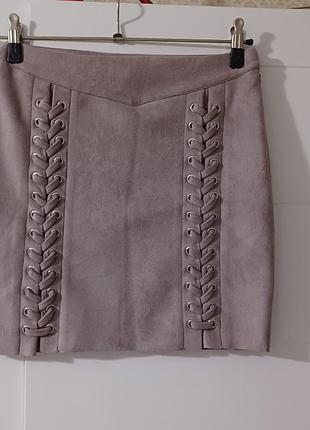 Замшовая мини юбка шнуровка замш