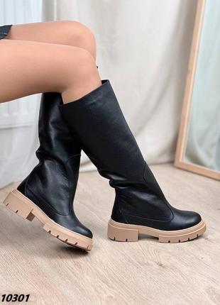 Сапоги материал натуральная кожа сезон евро-зима внутри флис + эко мех цвет черный