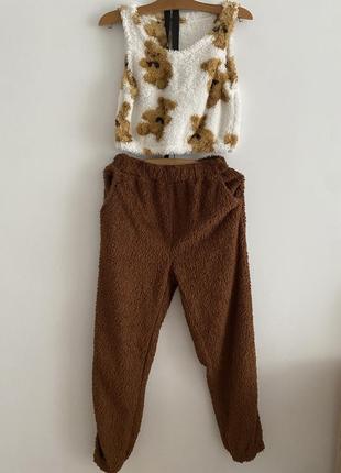 Флісова піжама  з топом, домашній костюм  shein ведмедики 44 р