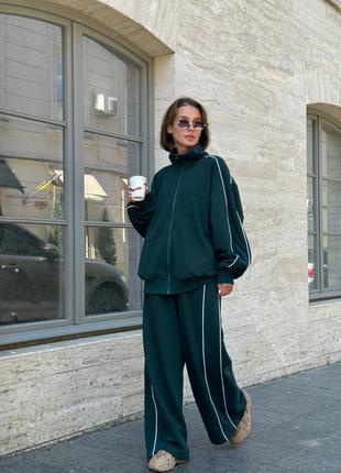 ‼️не кошлатиться‼️теплий спортивний костюм оверсайз на флісі, жіночий вільний костюм на осінь зиму з лампасами, костюм тринитка на флісі, 10050