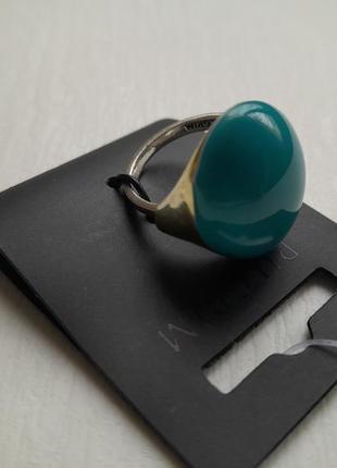 Стильное кольцо с бирюзовой эмалью ручной работы, серебрение, pilgrim (дания)