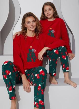Пижама женская теплая флисовая family look зимняя перчатка флис полар фемили лук для мамы и дочки