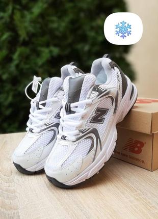Зимние женские кроссовки new balance 530 winter white grey fur консульт белого беланс белого с серым цветами мех
