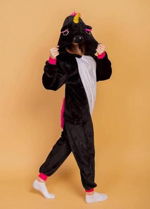Кигуруми единорог черный. взрослый размер l 165-175 см