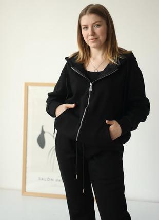 Спортивний костюм жіночий на плюші чорний арт.11426 black s(р) (китай)