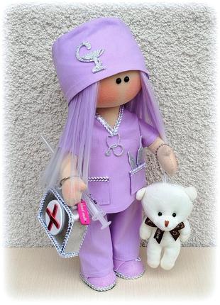 Интерьерная текстильная кукла медик, врач, доктор, подарочная, игрушка, ручная работа,...