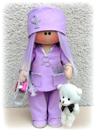 Интерьерная текстильная кукла медик, врач, доктор, подарочная, игрушка, ручная работа,...