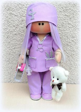 Интерьерная текстильная кукла медик, врач, доктор, подарочная, игрушка, ручная работа,...