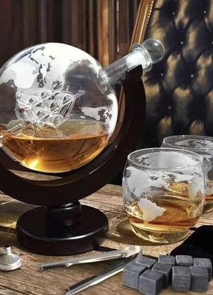 Подарочный набор на подставке графин - глобус - набор для виски malatec 22553 польша