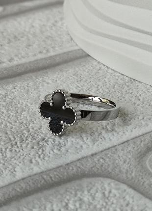 Кольцо клевер stainless steel медицинская сталь родий ван клиф