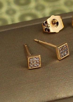 Серьги гвоздики xuping jewelry квадратики 4 мм золотистые