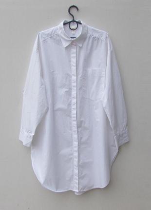 Белая удлиненная  хлопковая рубашка оверсайз  платье рубашка