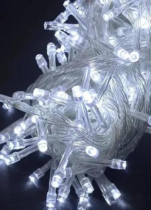 Гірлянда 100 led | прозорий шнур холодний білий
