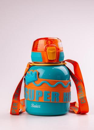 Термос дитячий super hero dream 560 мл з ремінцем, бірюзовий детский термос металлический