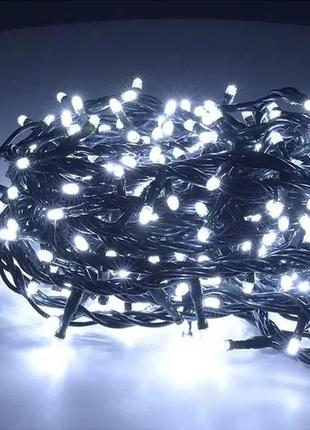 Гирлянда 300 led матовый диод | черный шнур | холодный белый