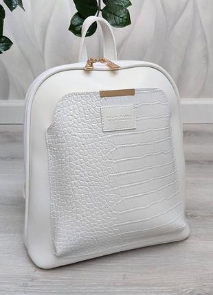 Сумка рюкзак біла екошкіра із принтом