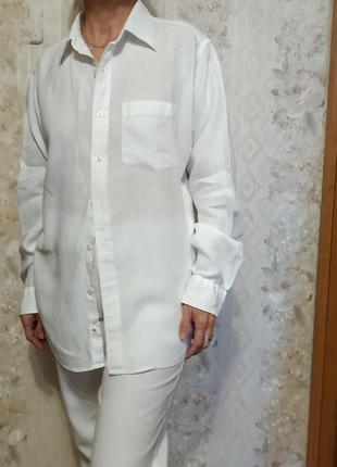 Белая рубашка  размер м, состав 💯 лен4 фото