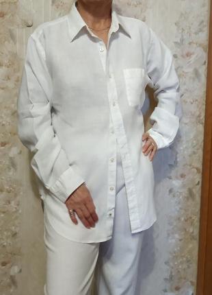 Белая рубашка  размер м, состав 💯 лен2 фото