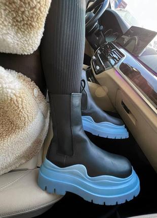 Черевики bottega stretch veneta beige lug boots без меха blue premium (без лого)