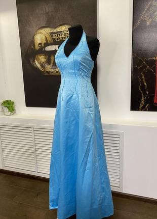 Платье корсетное вечернее выпускное на корсете голубое